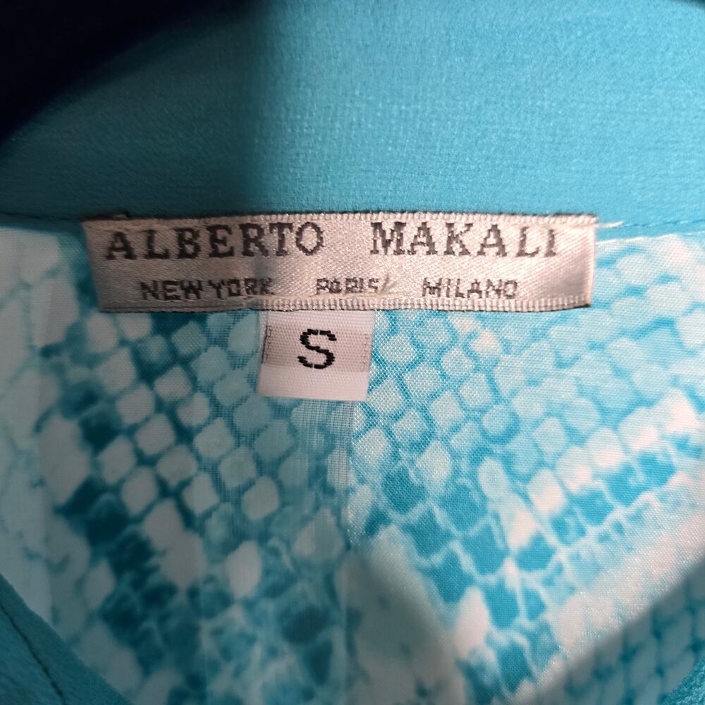 Alberto Makali Blue White Abstract Print Semi-Sheer Button-down Blouse Sz Small - Picture 2 of 9